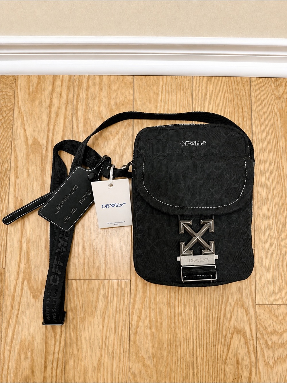 Off-White - North/South Flight Multi Pocket Crossbody Bag w/ Logo Buckle